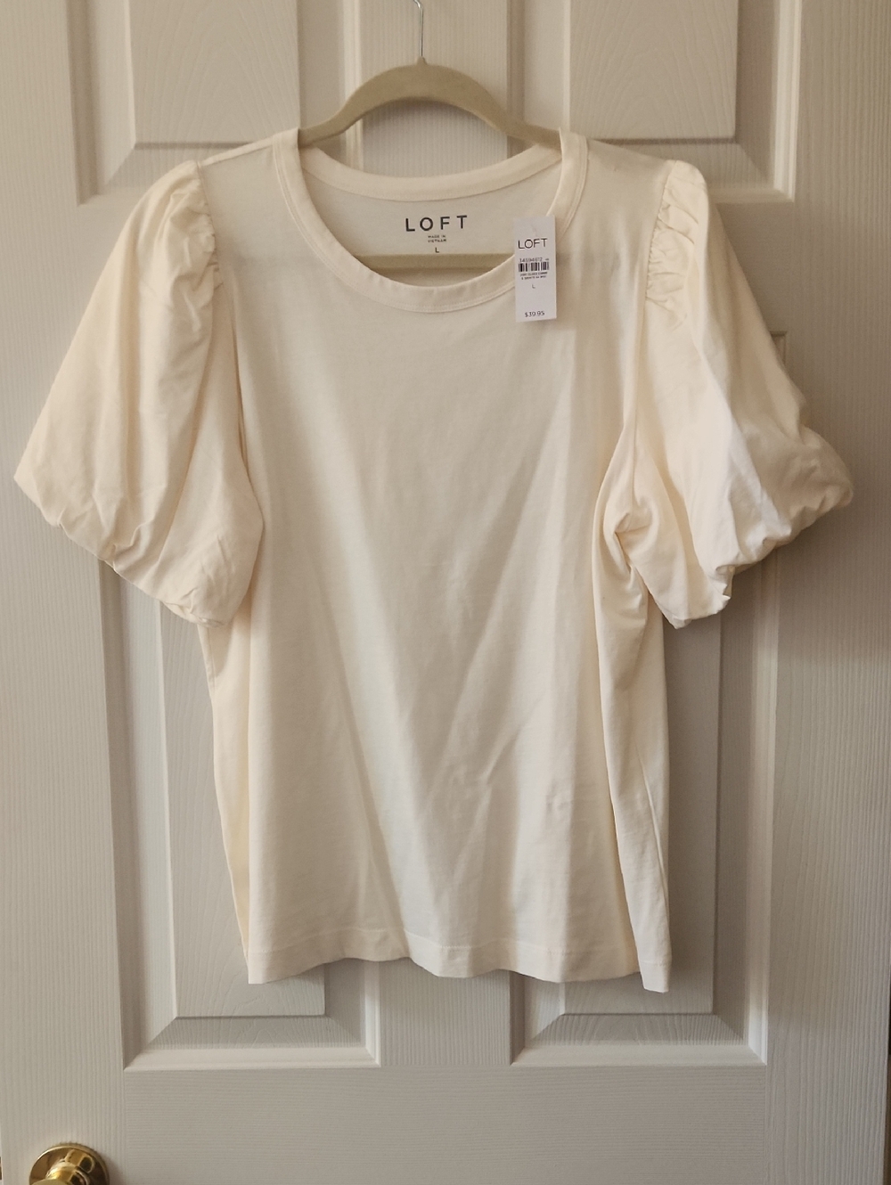 LOFT Cream Puff Sleeve Crewneck Top - Cream